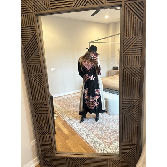 Black Aztec Longsleeve Mumu Midi Dress One Size - Picture 8 of 8